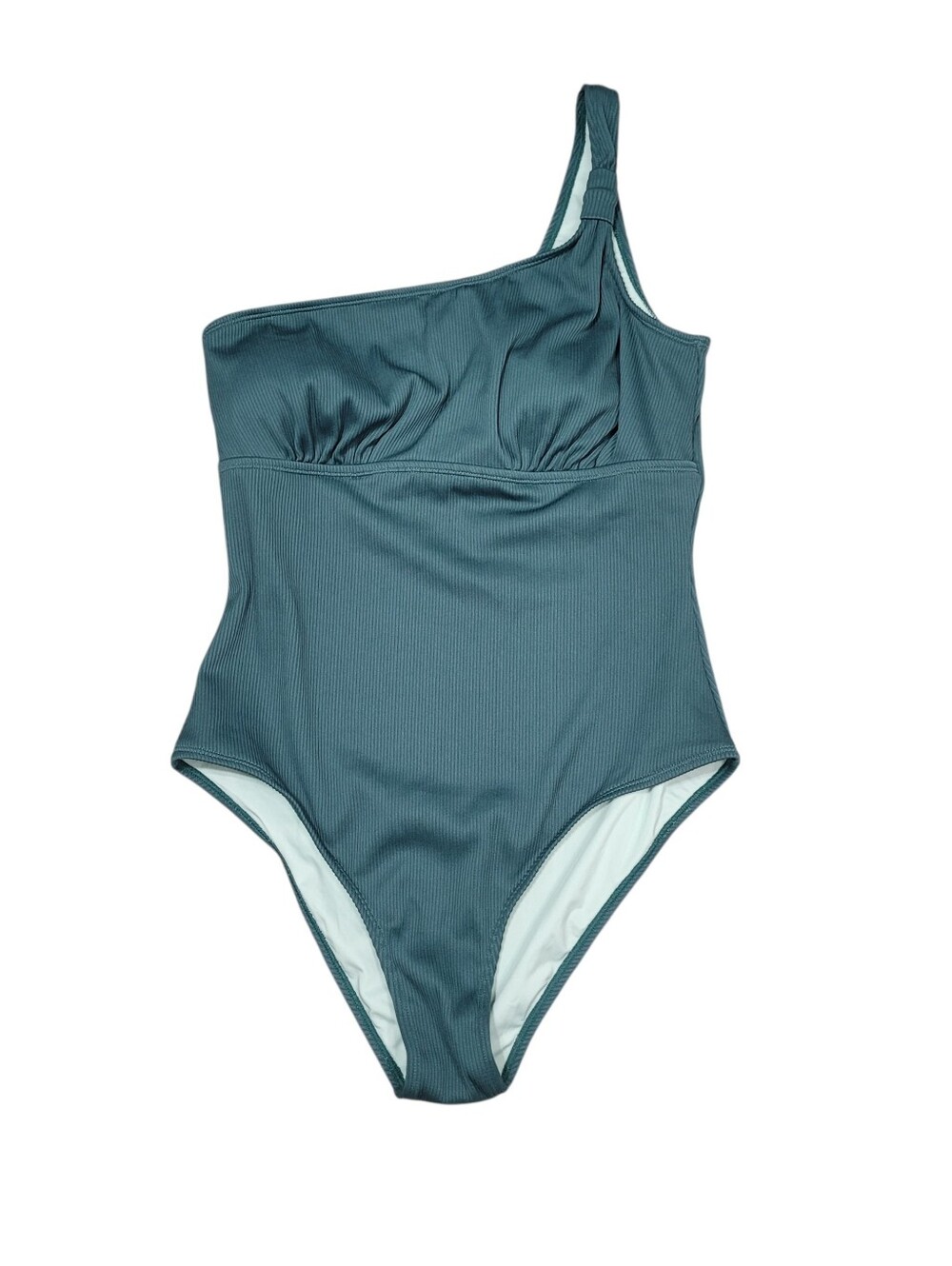 Cupshe Green Ribbed One Shoulder One Piece Tummy Control Swimsuit Size XL NWT